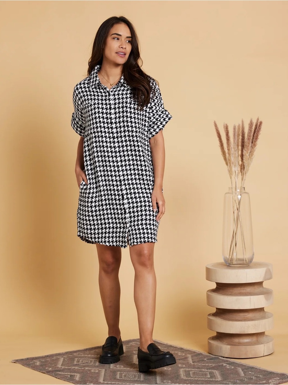 NWT Known Supply | Amaris Dress in Houndstooth Black/Pearl
